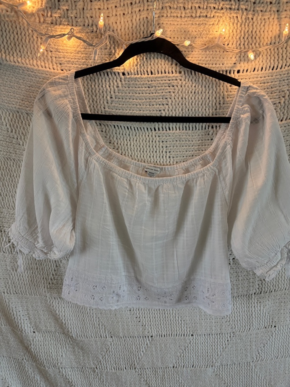 American Eagle Outfitters White Eyelet Peasant Top
